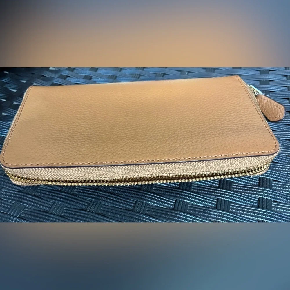 Coach Zip-Around Pebbled Leather Wallet in Tan